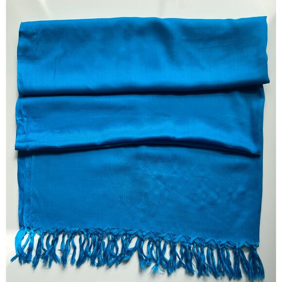 Handloom Bright Summer Blue Color Cotton Blend Scarf- New - Picture 1 of 2